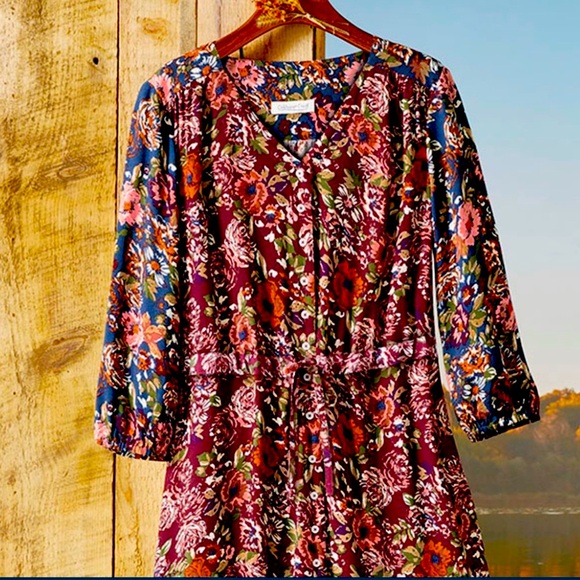 Coldwater Creek Woodland Wonder Maxi Dress Burgundy Floral Sleeve Dress Size 2X - Picture 7 of 14